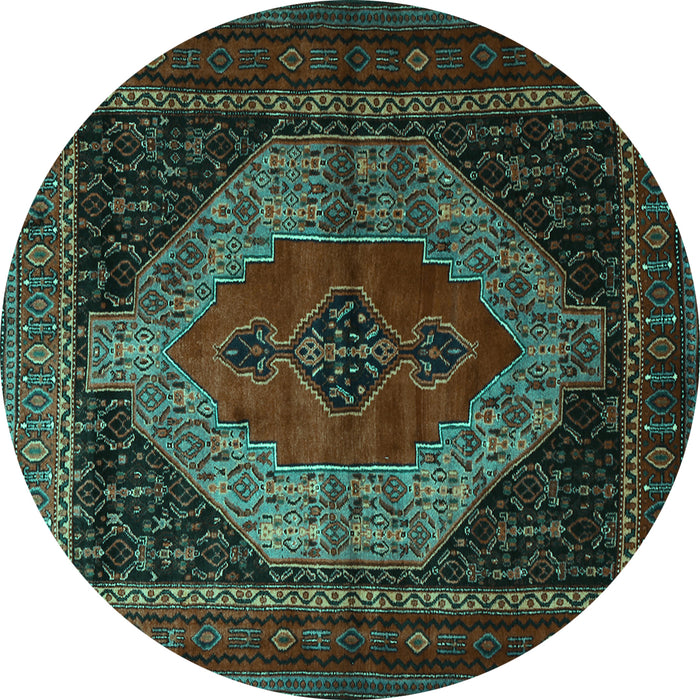Round Persian Turquoise Traditional Rug, tr1938turq