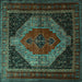 Square Machine Washable Persian Turquoise Traditional Area Rugs, wshtr1938turq