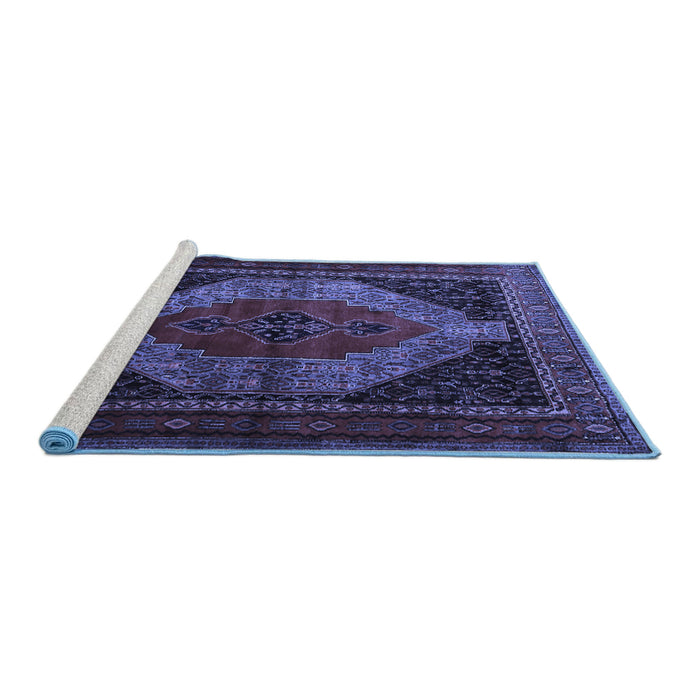 Sideview of Machine Washable Persian Blue Traditional Rug, wshtr1938blu