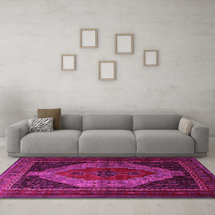 Machine Washable Persian Pink Traditional Rug in a Living Room, wshtr1938pnk