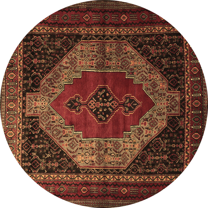 Round Persian Brown Traditional Rug, tr1938brn