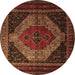 Round Machine Washable Persian Brown Traditional Rug, wshtr1938brn