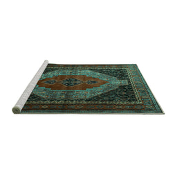 Sideview of Machine Washable Persian Turquoise Traditional Area Rugs, wshtr1938turq