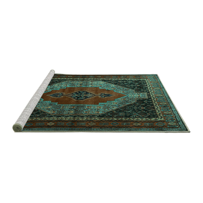 Sideview of Machine Washable Persian Turquoise Traditional Area Rugs, wshtr1938turq