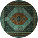 Round Machine Washable Persian Turquoise Traditional Area Rugs, wshtr1938turq