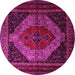 Round Machine Washable Persian Pink Traditional Rug, wshtr1938pnk