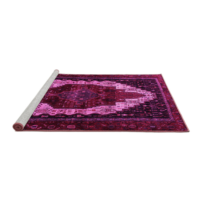 Sideview of Machine Washable Persian Pink Traditional Rug, wshtr1939pnk