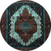 Round Machine Washable Persian Light Blue Traditional Rug, wshtr1939lblu