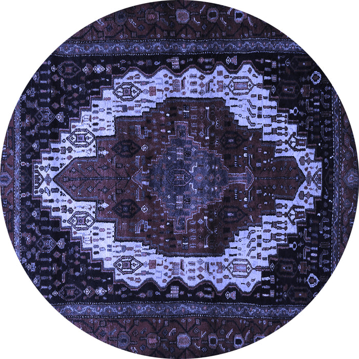 Round Machine Washable Persian Blue Traditional Rug, wshtr1939blu