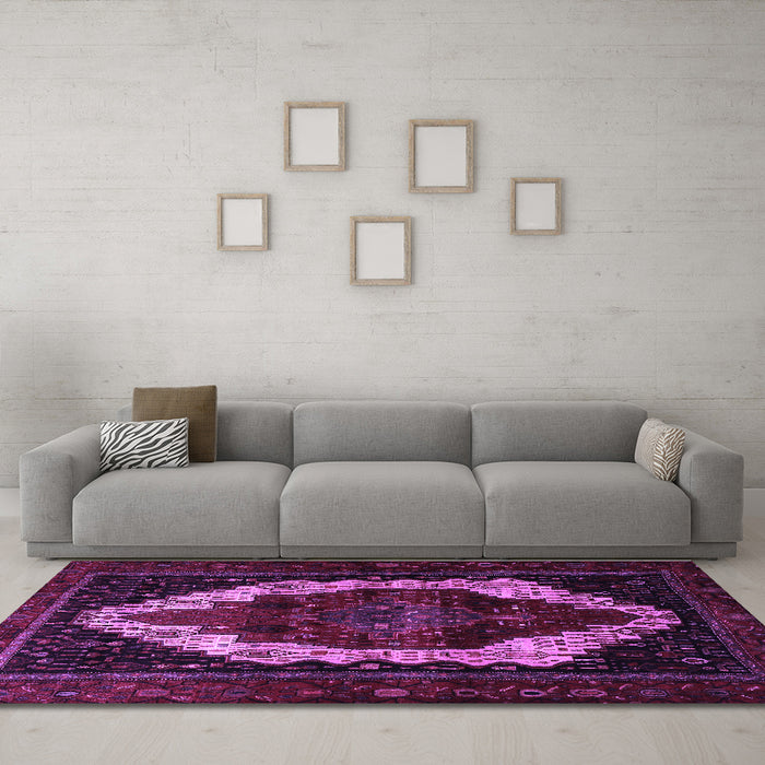 Machine Washable Persian Purple Traditional Area Rugs in a Living Room, wshtr1939pur