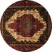 Round Machine Washable Persian Brown Traditional Rug, wshtr1939brn