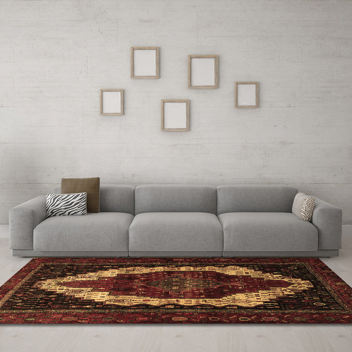 Machine Washable Persian Brown Traditional Rug in a Living Room,, wshtr1939brn