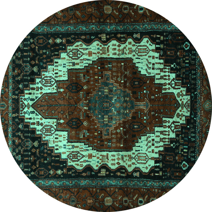 Round Machine Washable Persian Turquoise Traditional Area Rugs, wshtr1939turq