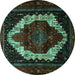 Round Machine Washable Persian Turquoise Traditional Area Rugs, wshtr1939turq