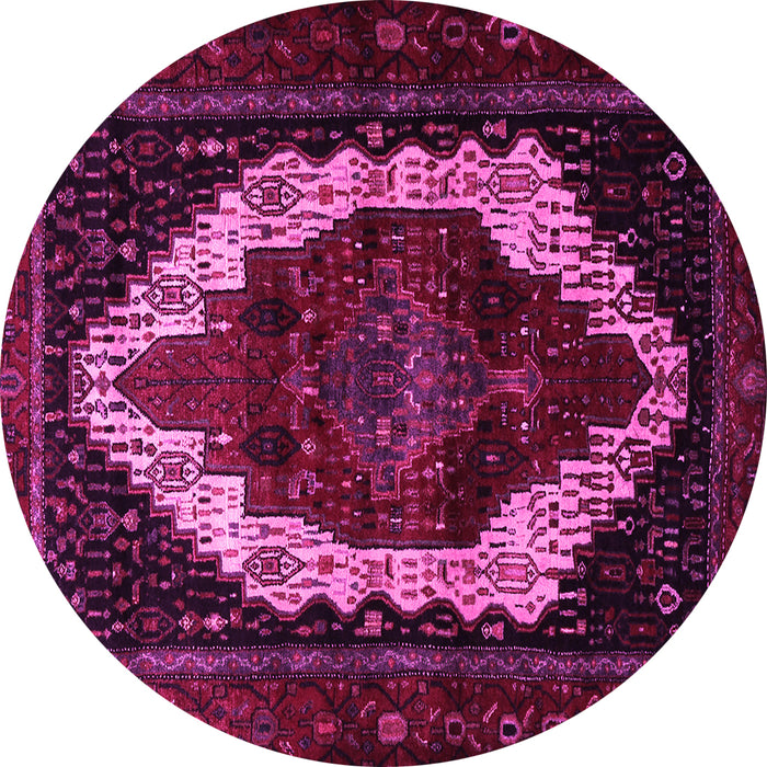 Round Machine Washable Persian Pink Traditional Rug, wshtr1939pnk