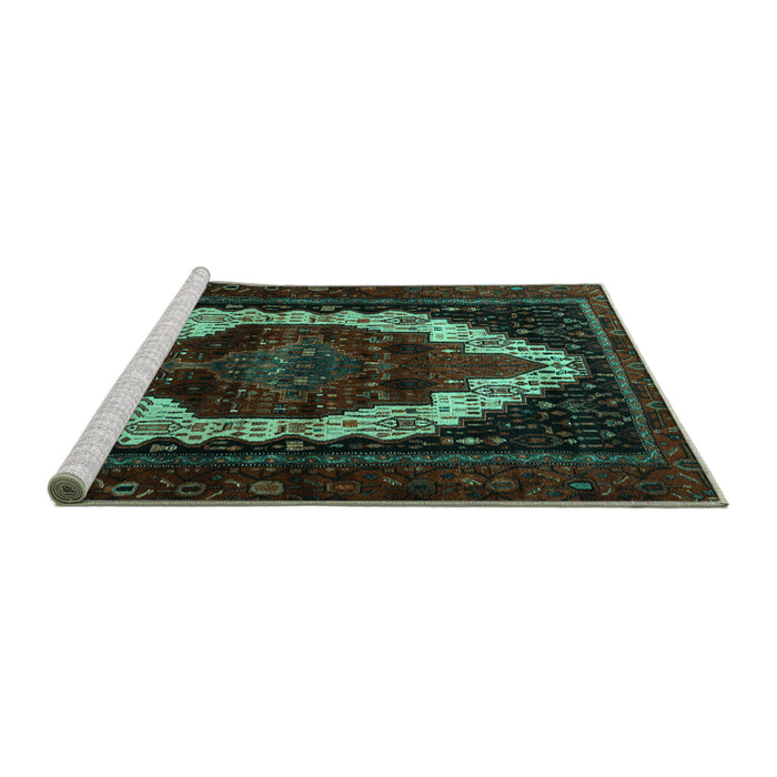 Sideview of Machine Washable Persian Turquoise Traditional Area Rugs, wshtr1939turq