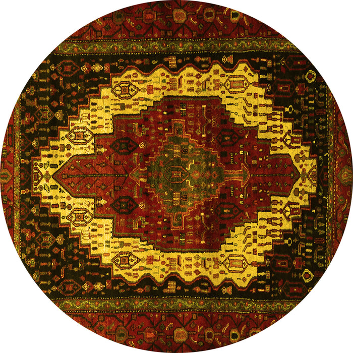 Round Machine Washable Persian Yellow Traditional Rug, wshtr1939yw