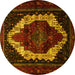 Round Machine Washable Persian Yellow Traditional Rug, wshtr1939yw