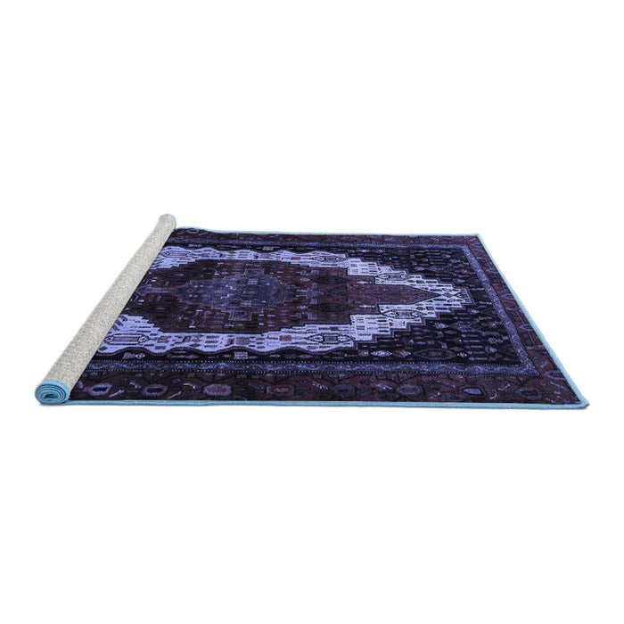 Sideview of Machine Washable Persian Blue Traditional Rug, wshtr1939blu