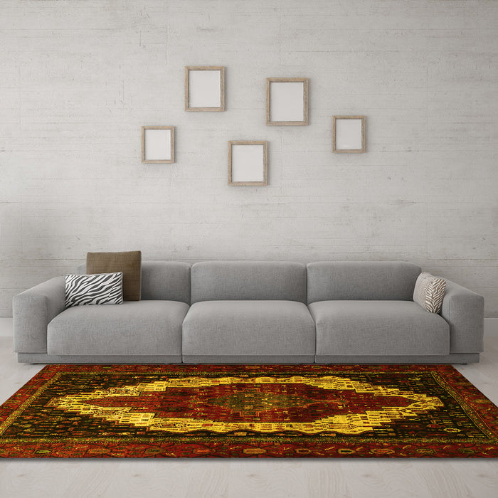 Machine Washable Persian Yellow Traditional Rug in a Living Room, wshtr1939yw