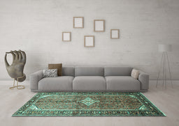 Machine Washable Persian Turquoise Traditional Area Rugs in a Living Room,, wshtr193turq