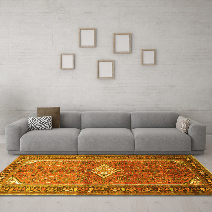 Machine Washable Persian Yellow Traditional Rug in a Living Room, wshtr193yw