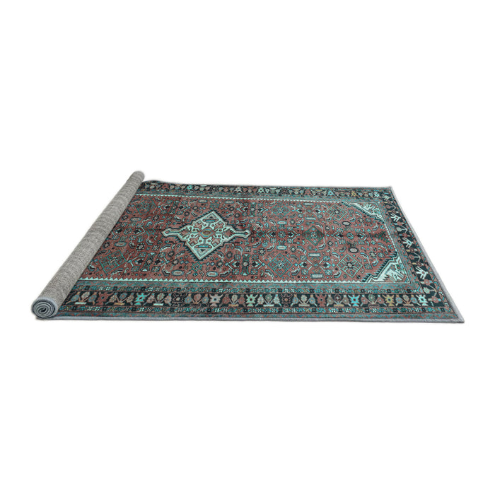 Sideview of Machine Washable Persian Light Blue Traditional Rug, wshtr193lblu