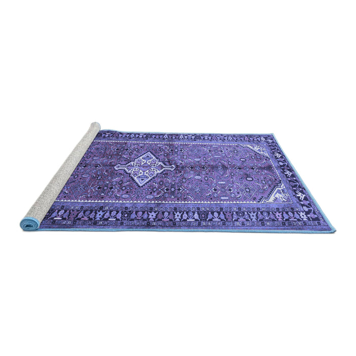 Sideview of Machine Washable Persian Blue Traditional Rug, wshtr193blu