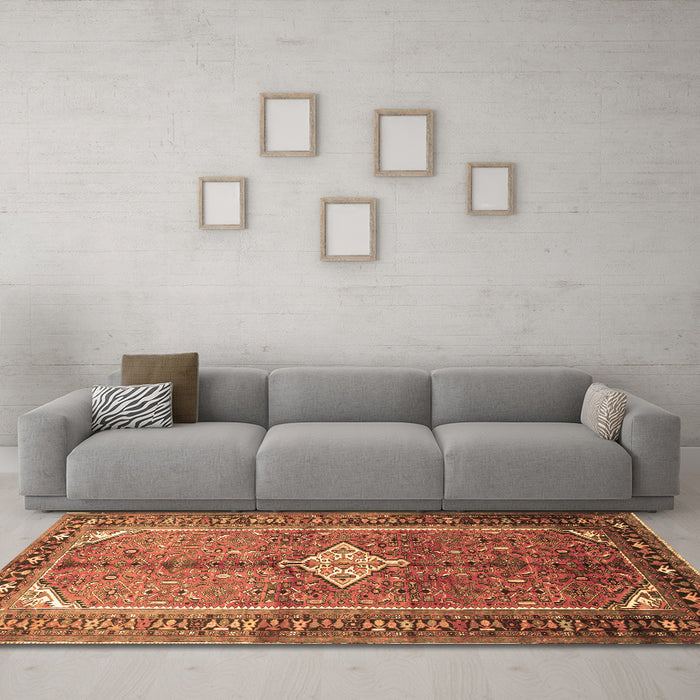 Machine Washable Persian Brown Traditional Rug in a Living Room,, wshtr193brn