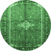 Round Persian Emerald Green Traditional Rug, tr193emgrn