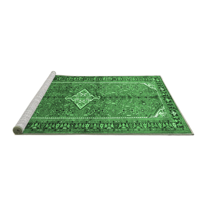Sideview of Machine Washable Persian Emerald Green Traditional Area Rugs, wshtr193emgrn