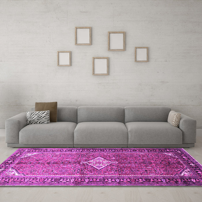 Machine Washable Persian Purple Traditional Area Rugs in a Living Room, wshtr193pur