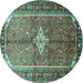 Round Persian Turquoise Traditional Rug, tr193turq