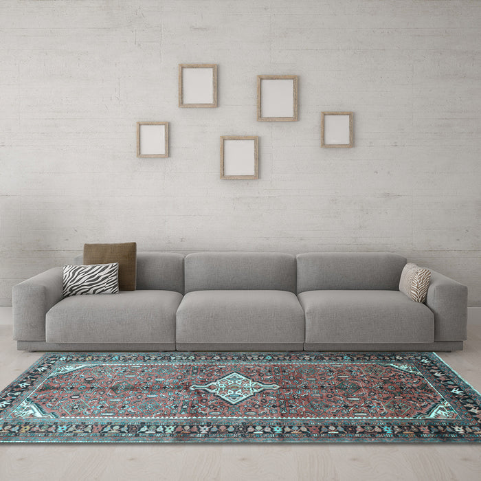 Machine Washable Persian Light Blue Traditional Rug in a Living Room, wshtr193lblu
