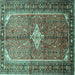 Square Machine Washable Persian Turquoise Traditional Area Rugs, wshtr193turq