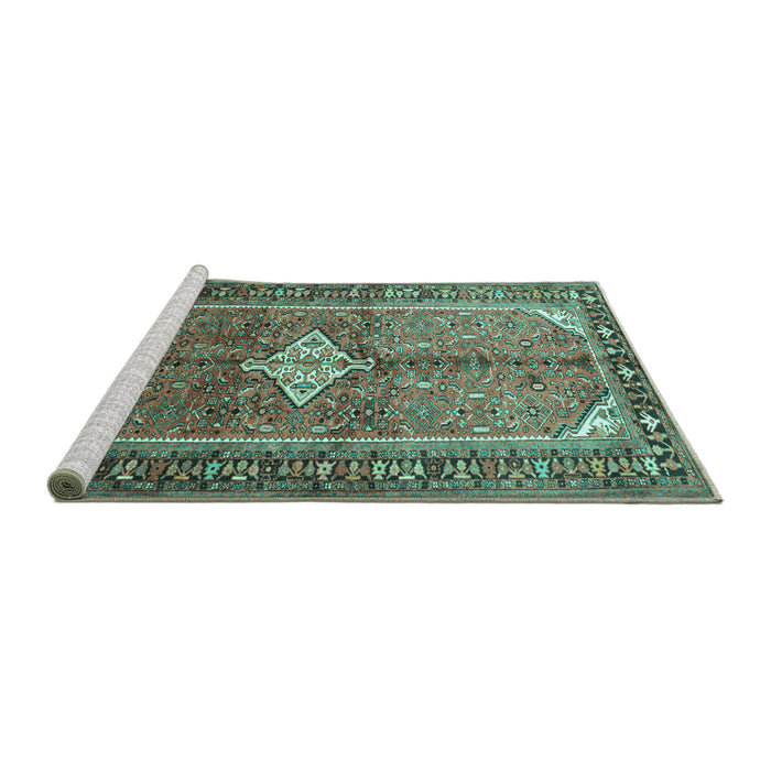 Sideview of Machine Washable Persian Turquoise Traditional Area Rugs, wshtr193turq