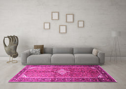Machine Washable Persian Pink Traditional Rug in a Living Room, wshtr193pnk