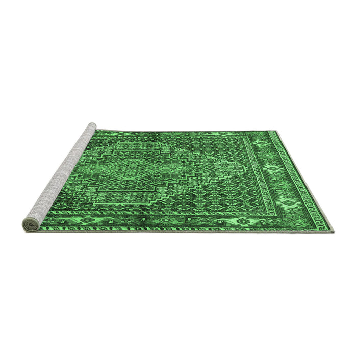 Sideview of Machine Washable Persian Emerald Green Traditional Area Rugs, wshtr1940emgrn
