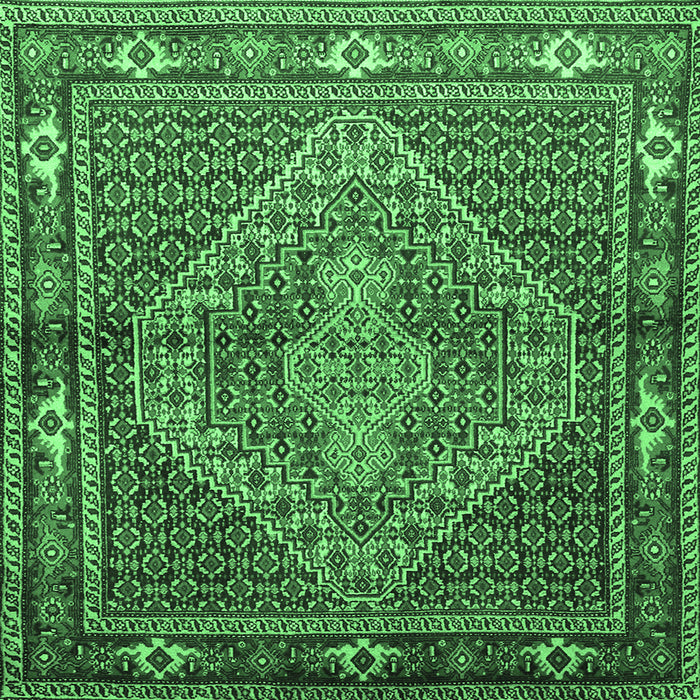 Square Machine Washable Persian Emerald Green Traditional Area Rugs, wshtr1940emgrn