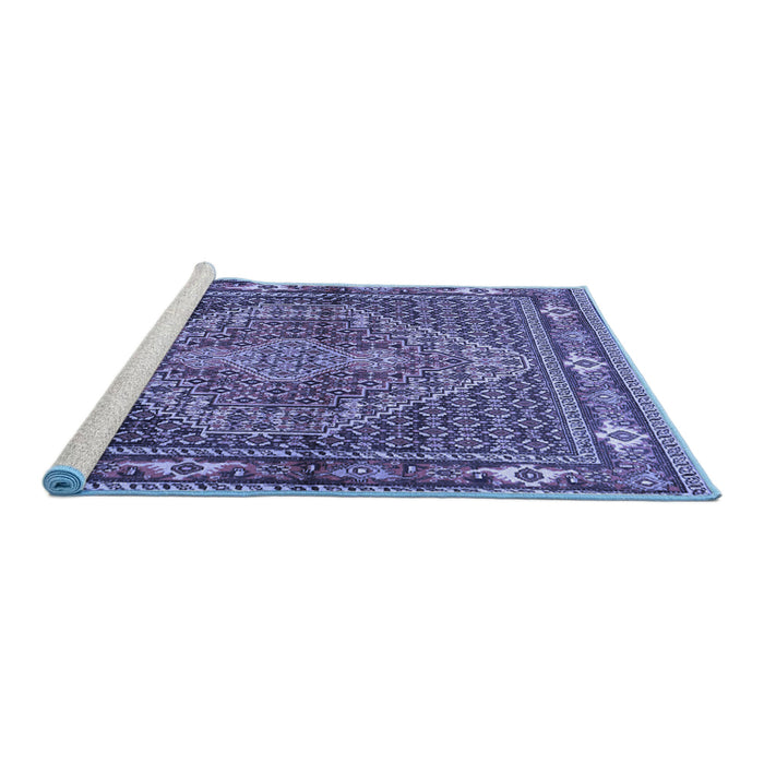 Sideview of Machine Washable Persian Blue Traditional Rug, wshtr1940blu