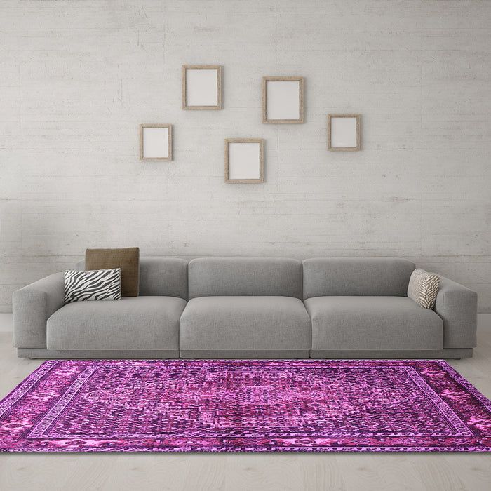 Machine Washable Persian Purple Traditional Area Rugs in a Living Room, wshtr1940pur