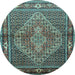 Round Machine Washable Persian Light Blue Traditional Rug, wshtr1940lblu