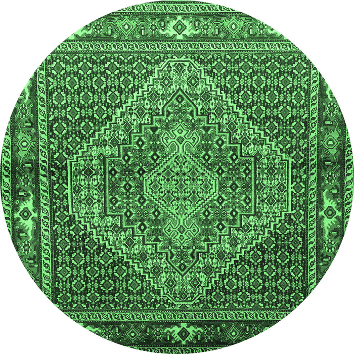 Round Machine Washable Persian Emerald Green Traditional Area Rugs, wshtr1940emgrn