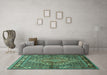 Machine Washable Persian Turquoise Traditional Area Rugs in a Living Room,, wshtr1940turq