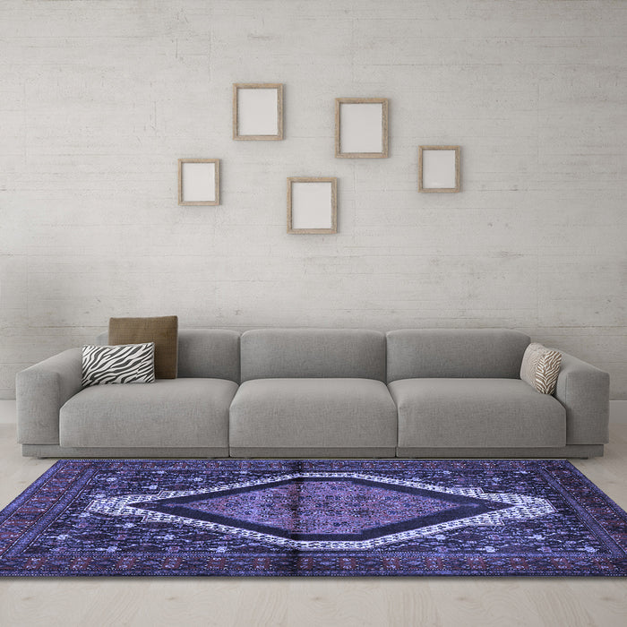Machine Washable Persian Blue Traditional Rug in a Living Room, wshtr1941blu