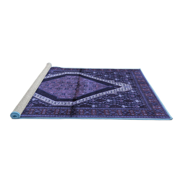 Sideview of Machine Washable Persian Blue Traditional Rug, wshtr1941blu