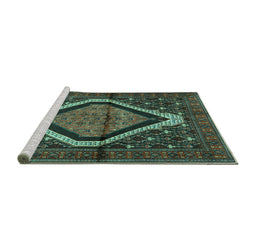 Sideview of Machine Washable Persian Turquoise Traditional Area Rugs, wshtr1941turq