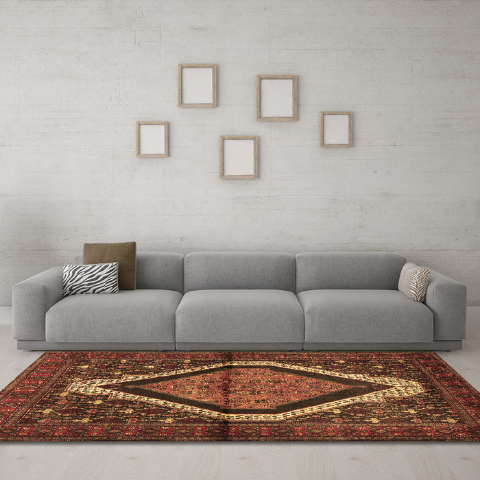 Machine Washable Persian Brown Traditional Rug in a Living Room,, wshtr1941brn