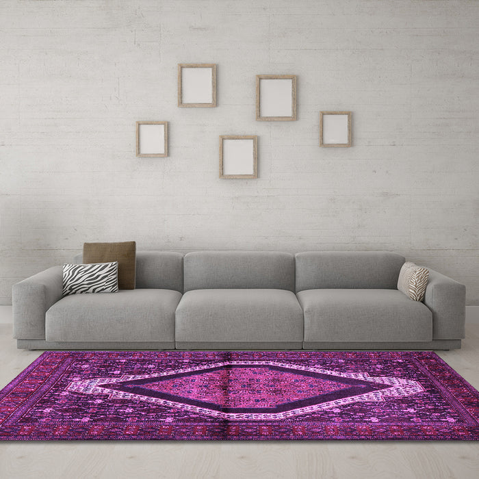 Machine Washable Persian Purple Traditional Area Rugs in a Living Room, wshtr1941pur