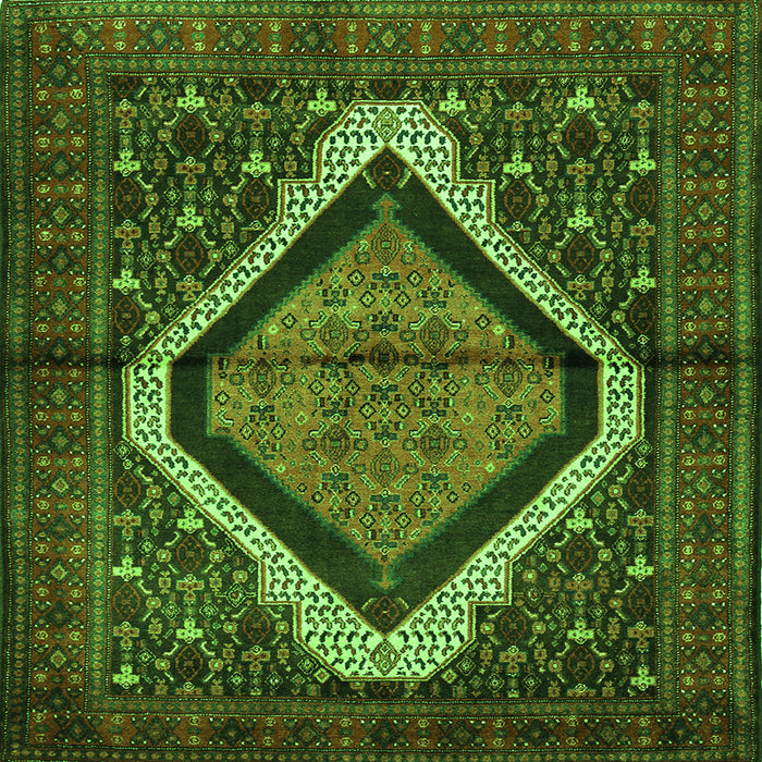 Round Machine Washable Persian Green Traditional Area Rugs, wshtr1941grn